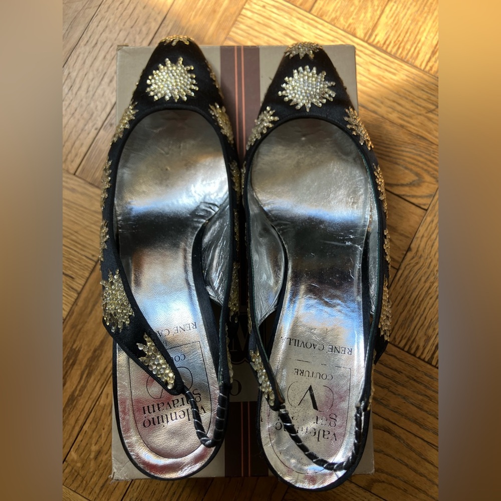 Valentino Black and Gold Embellished Heels